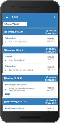 Liste der erfassten Arbeitszeiten