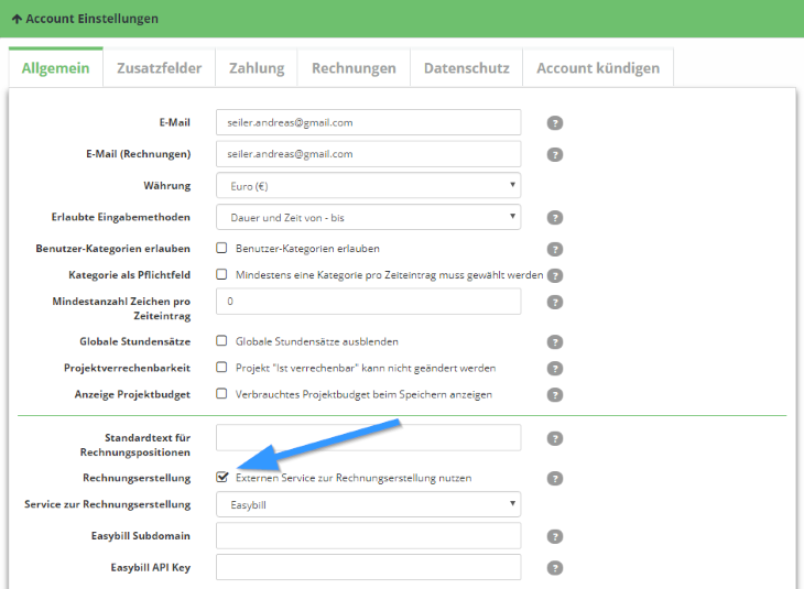 Easybill zur Rechnungserstellung auswählen