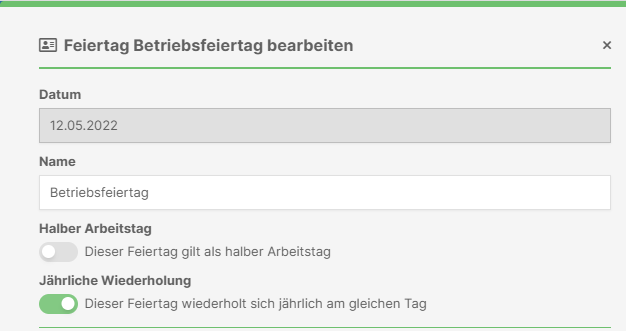 Feiertag bearbeiten