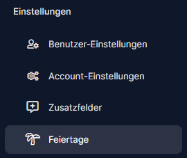 Menüpunkt Feiertage