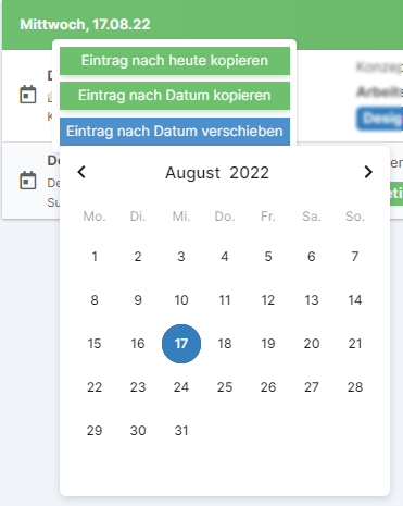 Kopieren und Verschieben von Zeiteinträgen