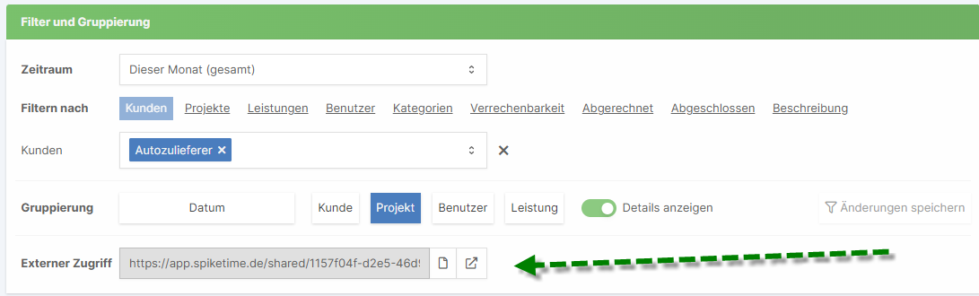 URL zur Teilung der Zeiterfassungsdaten