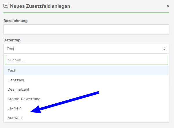 Neue Datentypen für Zusatzfelder