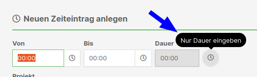 Neuer Zeiteintrag nur Dauer