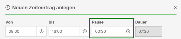 Pausen direkt am Zeiteintrag erfassen