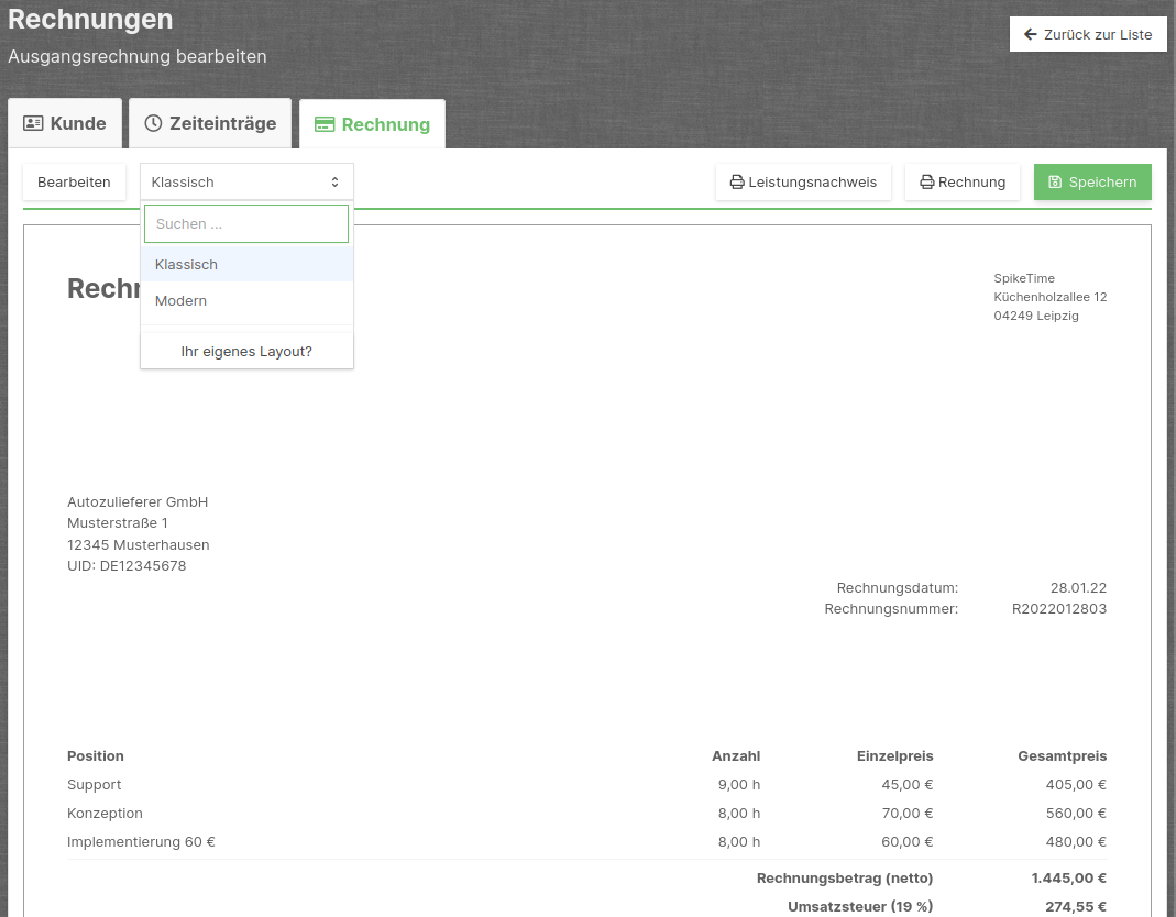 Layout Auswahl