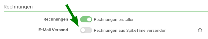 Option Rechnungen aus SpikeTime versenden in Account-Einstellungen