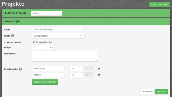 Projekt Stundensätze SpikeTime Zeiterfassung Version 2