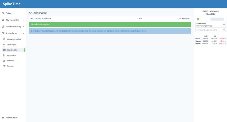 Globaler Stundensatz SpikeTime Zeiterfassung Version 3