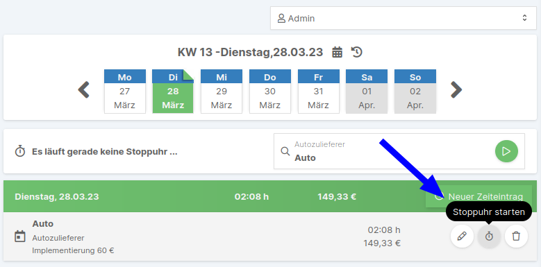 Stoppuhr nur Dauer