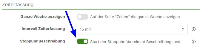 Start der Stoppuhr übernimmt Beschreibungstext