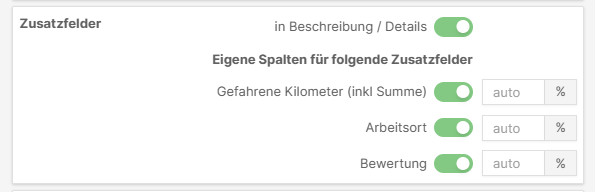Einstellungen der Spalten
