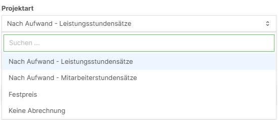 Auswahl der Projektart