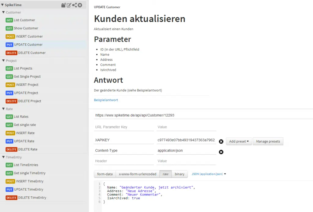 SpikeTime Rest API Beispiel