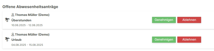 Genehmigung von Abwesenheiten im Team-Kalender