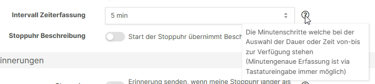 Tooltip-Erklärung zum Intervall der Zeiterfassung