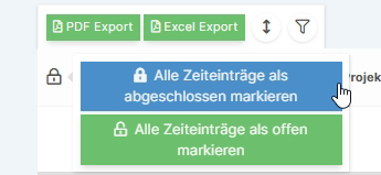 Schlosssymbol in der Kopfzeile zum Abschließen aller gefilterten Zeiteinträge