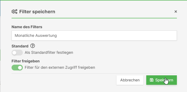 Option zur Freigabe eines Filters für externen Zugriff