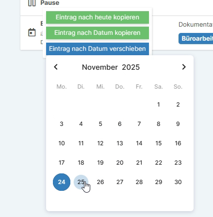 Zeiteintrag zu einem anderen Tag verschieben