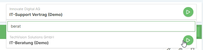 Verschiedene Projekttypen in der Stoppuhr-Auswahl
